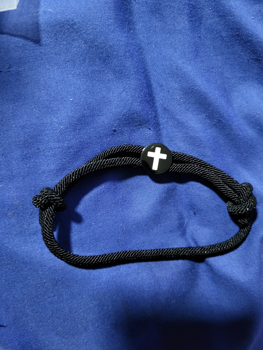 Black Rope Bracelet with Cross Accent - Men's Accessory